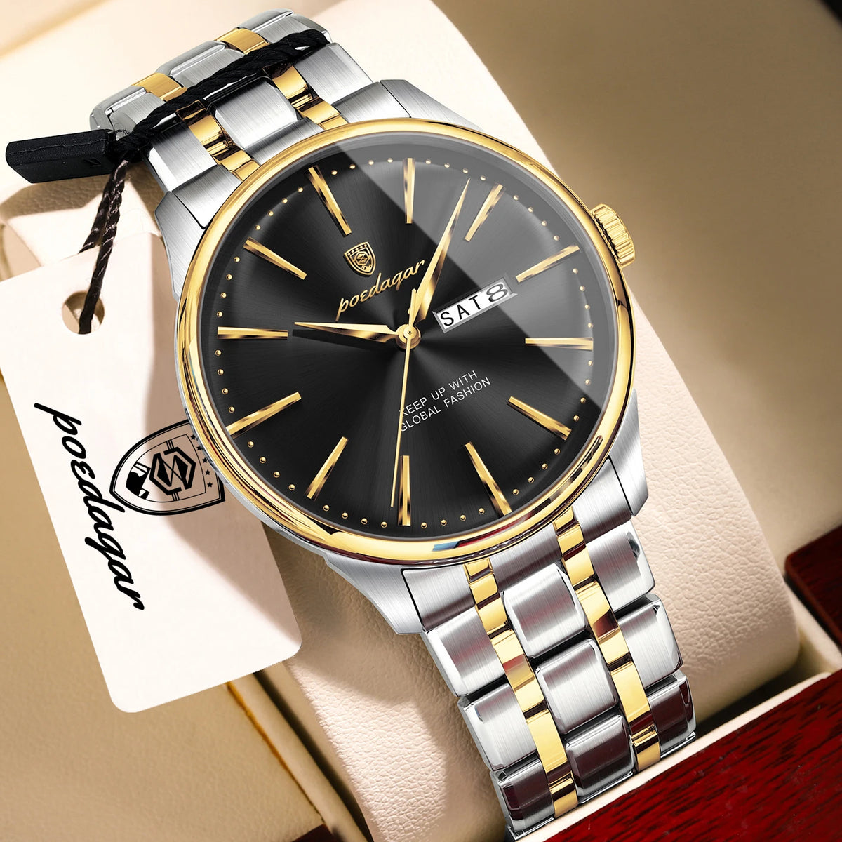 Poedagar 843 Business Casual Men Watch Multi-color Metal Sunray Dial Calendar Waterproof Luxury Quartz Wristwatch Factory Direct
