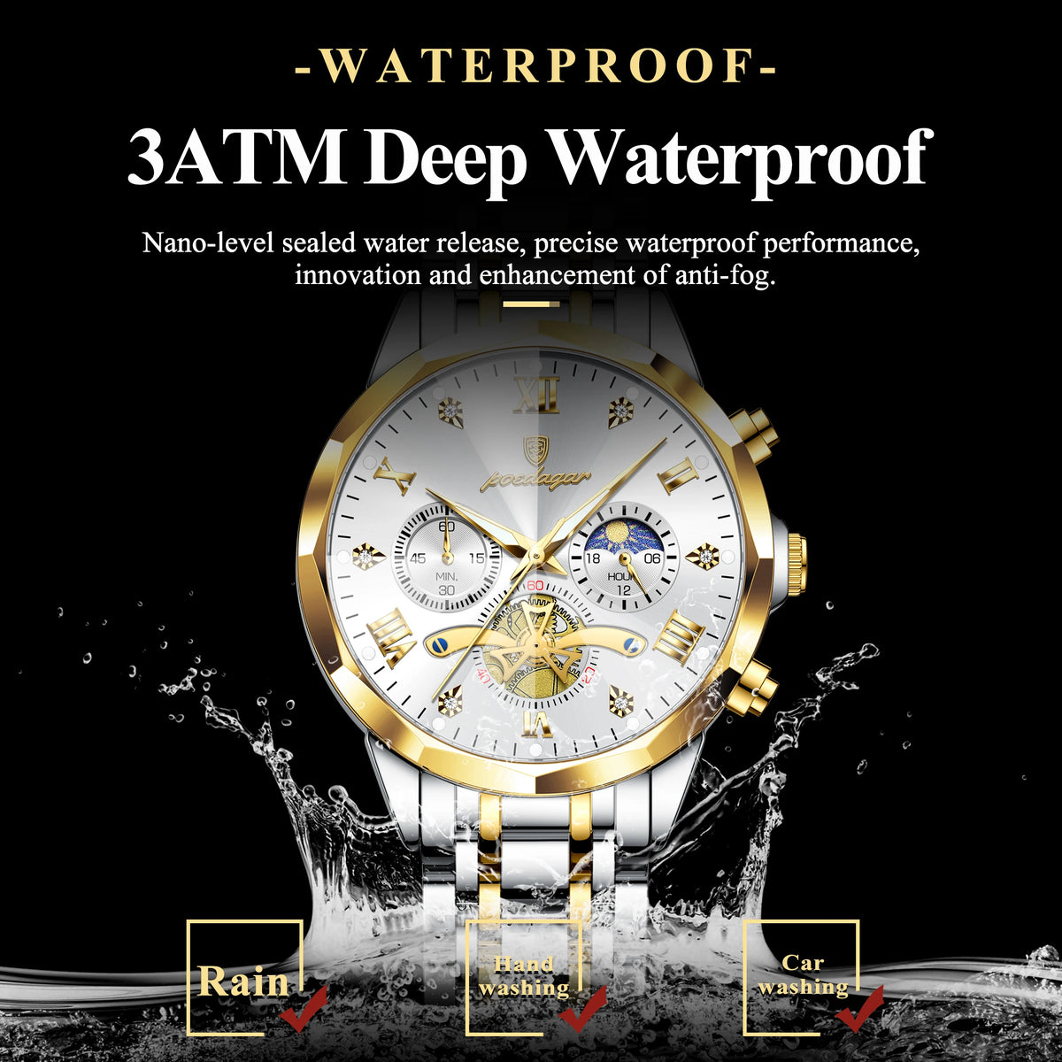 Poedagar 938 Men's Luxury Watch Business Stainless Steel Chronograph Quartz Wristwatch Waterproof Luminous Watch for Men Montre