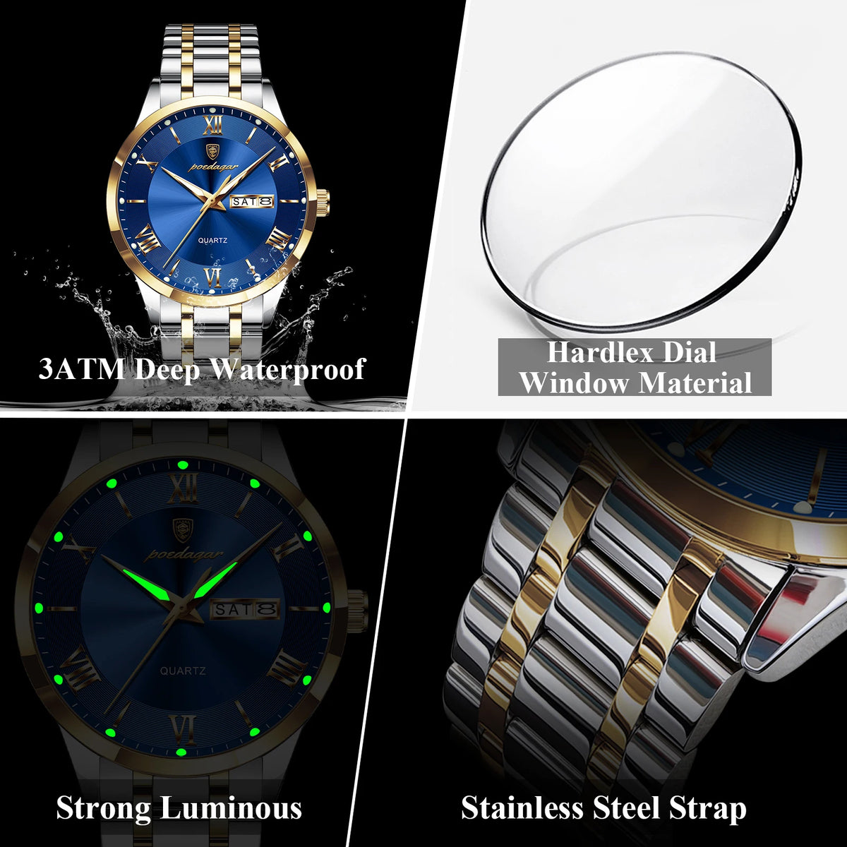 Poedagar 978 Luxury Men Watch Stainless Steel Luminous Date Business Waterproof Relojes Montre Quartz Wristwatch Wholesale Price