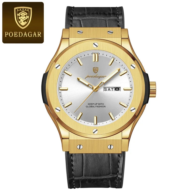 Poedagar Luxury Quartz Men's Watch Date Week Waterproof Luminous Quartz Watches Sports Silicone Strap Watch for Men