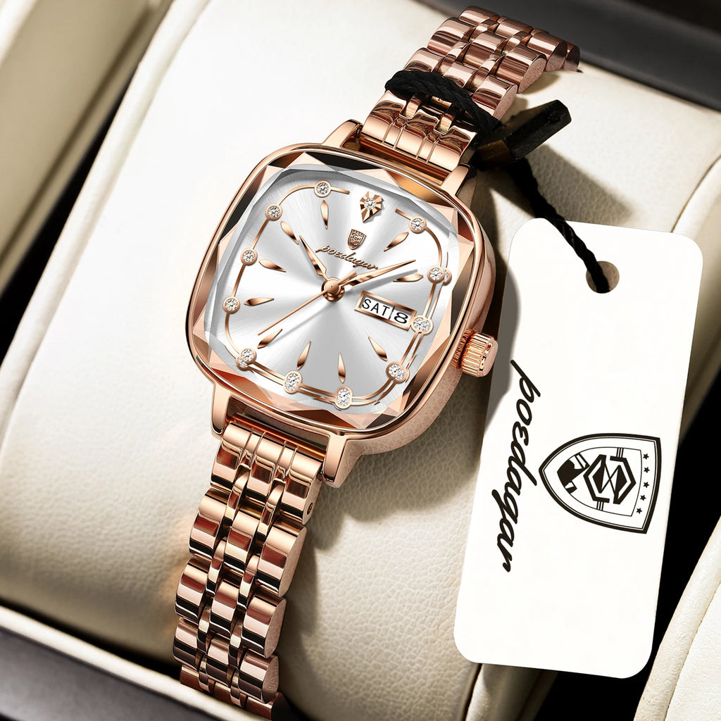 Poedagar 509 Luxury Diamond Women Watches Fashion Stainless Steel Quartz Watches Waterproof Gift for Girls Daily Wear