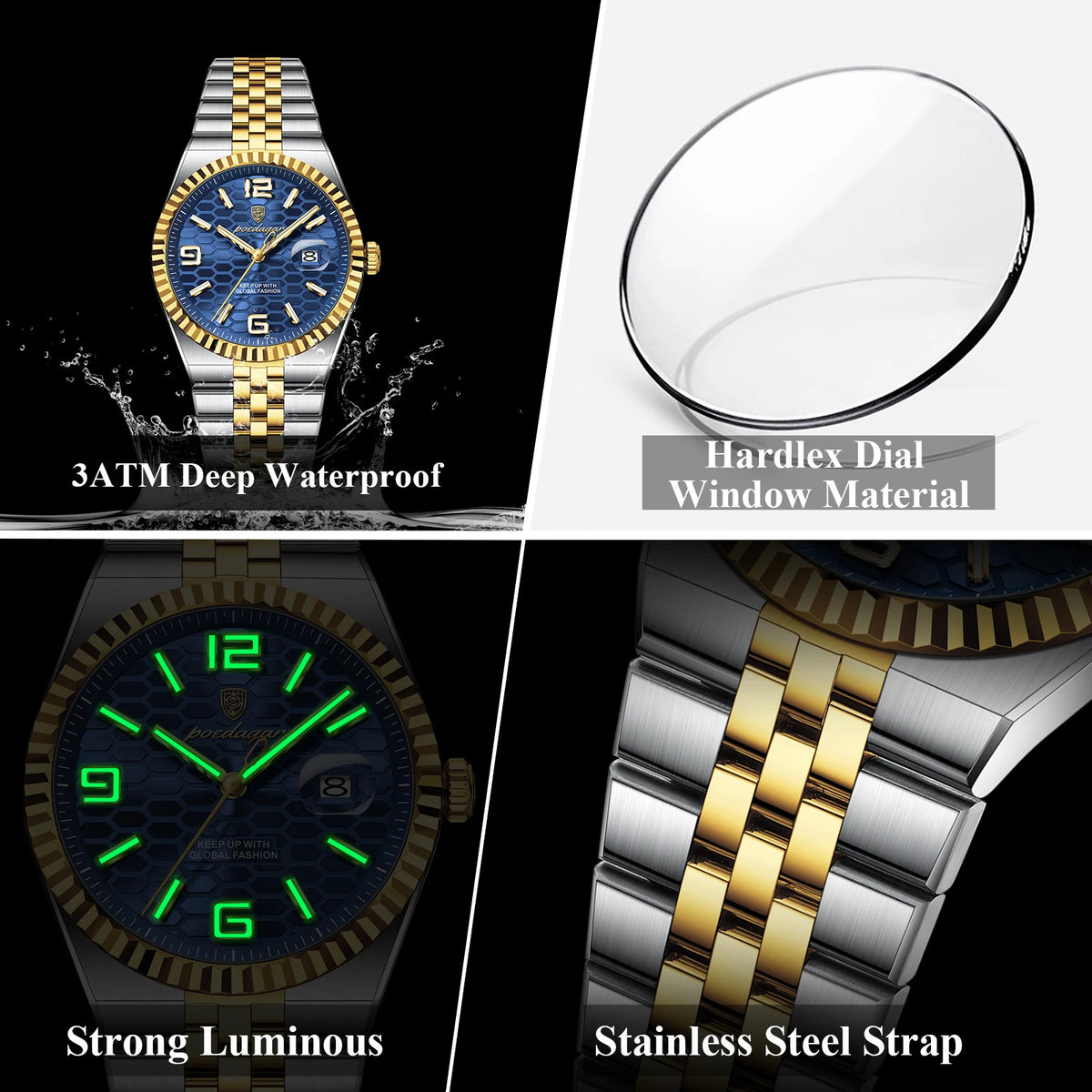 Poedagar 839 Classic Men Watch Luxury Elegant Fluted Bezel Honeycomb Dial Business Quartz Wristwatch Wholesale Ready to Ship
