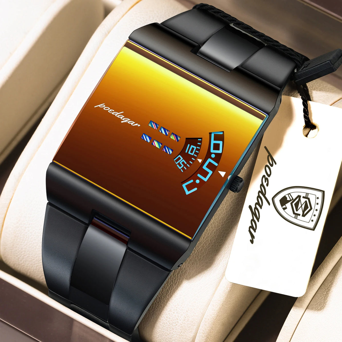 Poedagar 857 Men's Watch Black Stainless Steel Band Golden Mirror Dial Date 3ATM Waterproof Factory Bulk Supply Wholesale