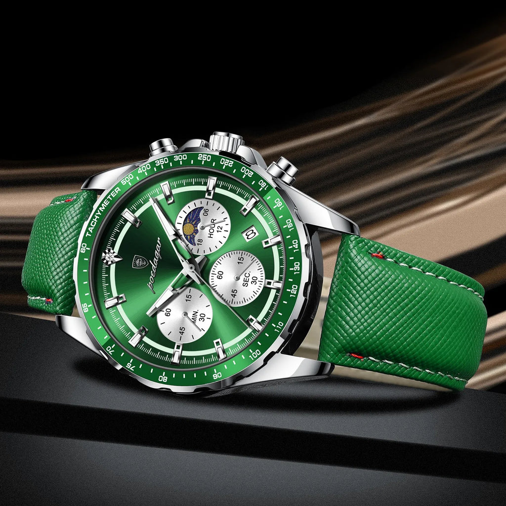 Poedagar 879 Men's Watch Luxury Genuine Leather Strap Chronograph Quartz Watches Montre Luminous Waterproof Sport Watch for Men