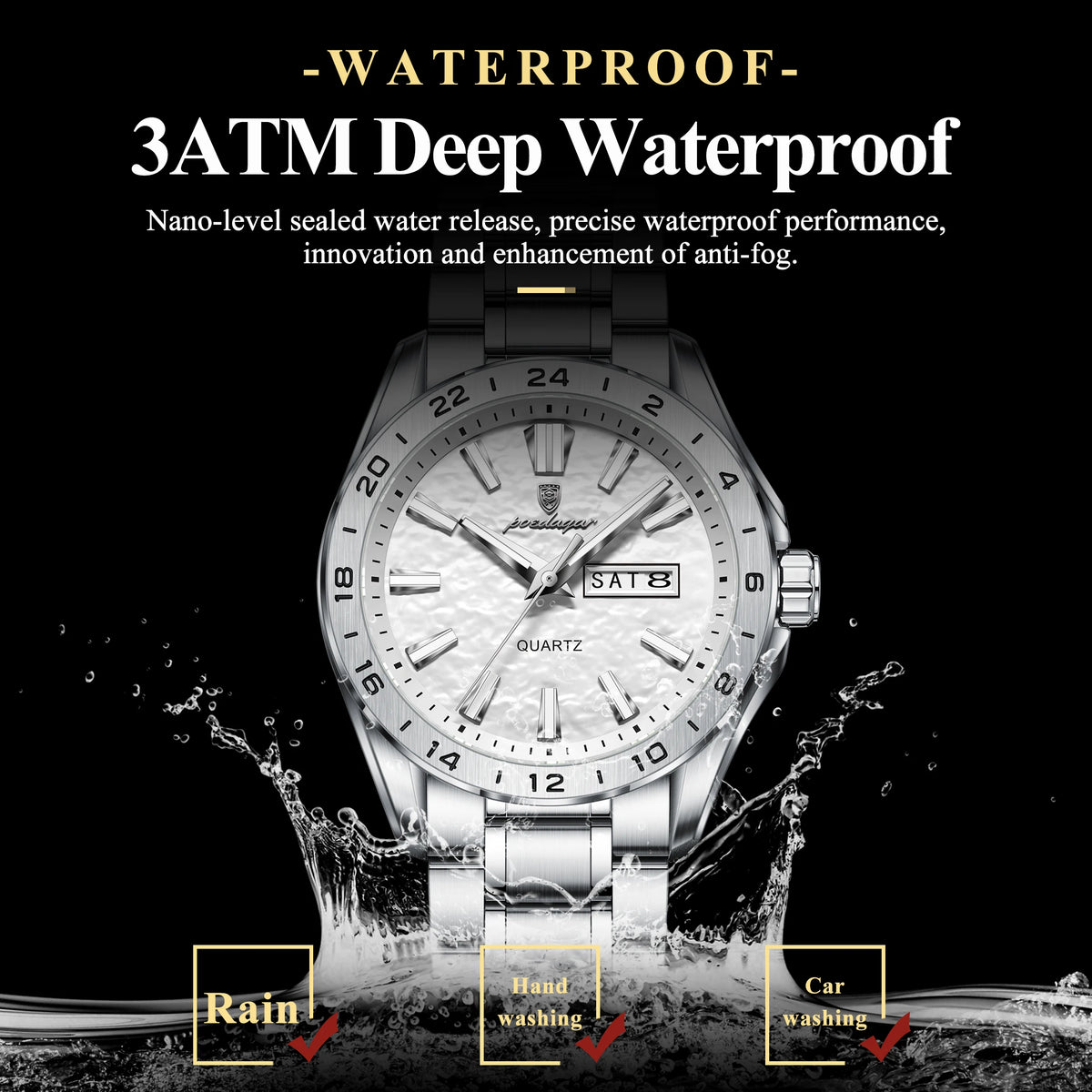 Poedagar 683 Men's Quartz Watch Business Stainless Steel Retro Dial Lightweight Calendar Waterproof Luminous Watch for Men