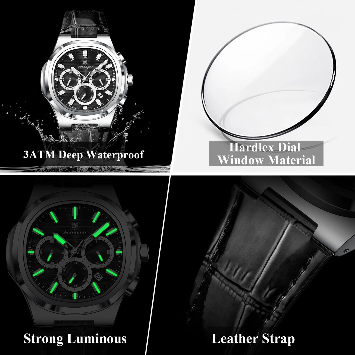 Poedagar 834 Luxury Mens Quartz Watch Waterproof Luminous Leather Strap Chronograph Relogio Masculino Wholesale Factory Direct