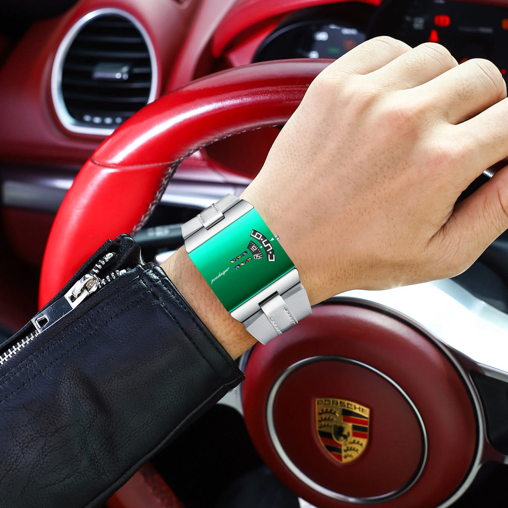 Poedagar 857 Luxury Men Watch Leather Strap Mint Green Mirror Dial Wristwatch Waterproof Daily Wear Watch for Men Factory Direct