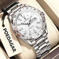 Poedagar 683 Dual Calendar Waterproof Luminous Watch for Men Business Round Dial Stainless Steel Strap Men's Quartz Watch