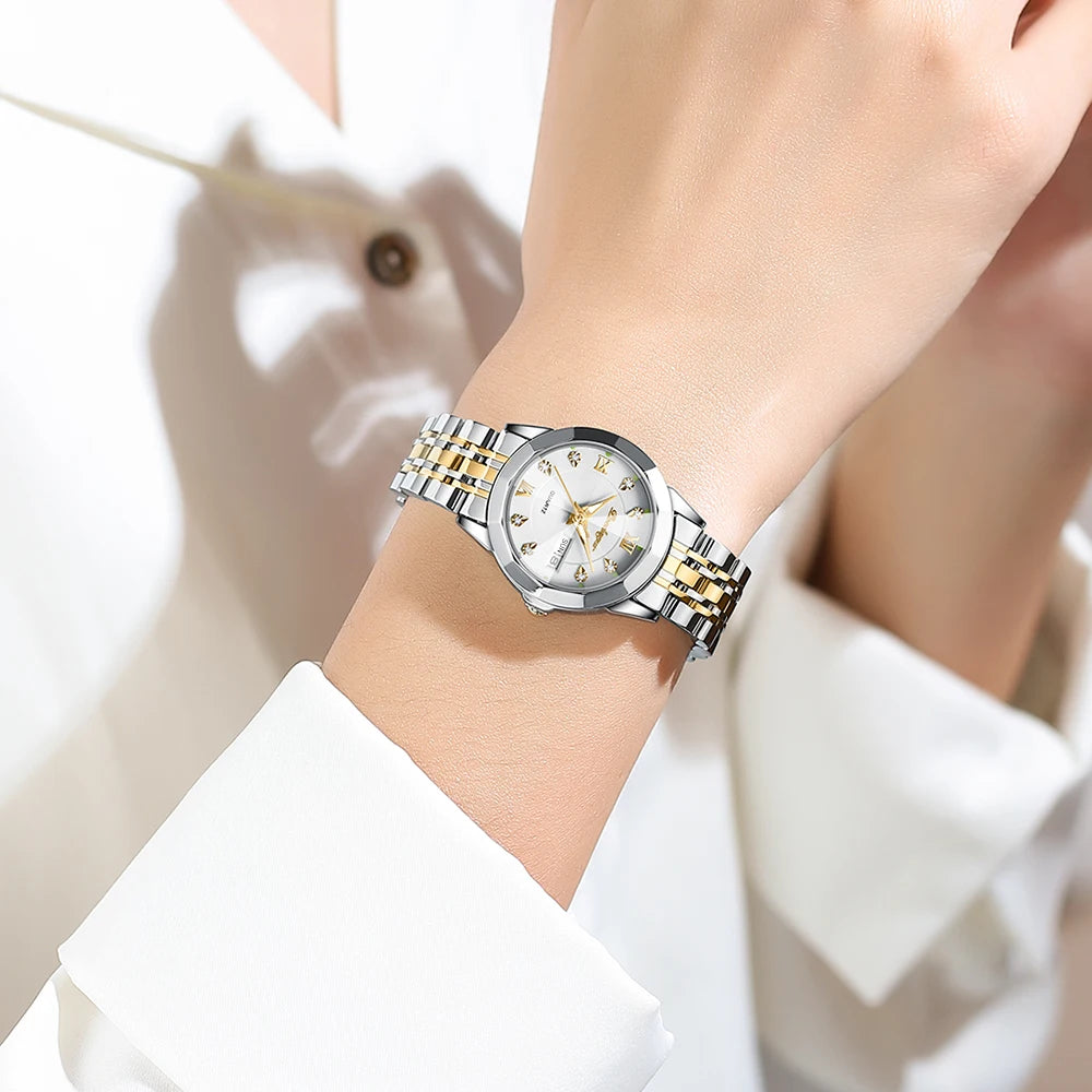 Poedagar Watch Women Diamond Luxury Ladies Watch Stainless Steel Quartz Watches Waterproof Calendar Luminous for Womens Clock