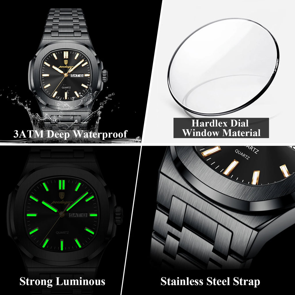 Poedagar 853 Luxury Men Watch Stainless Steel Calendar Quartz Business Wristwatch Luminous Waterproof Daily Wear Montre Reloj