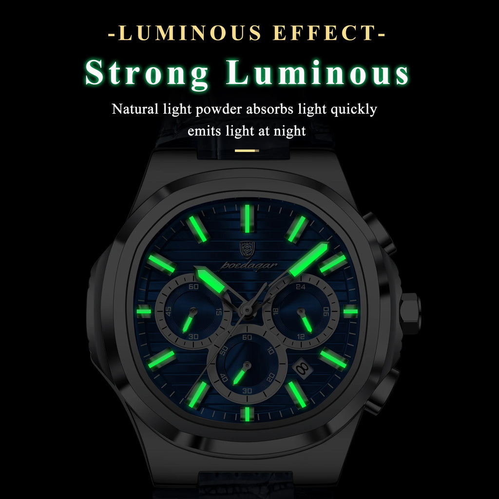 Poedagar 834 Luxury Quartz Watch for Men Leather Strap Waterproof Chronograph Wrist Watch Wholesale