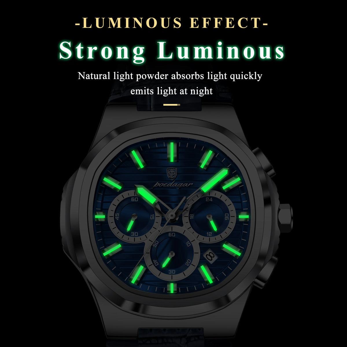 Poedagar 834 Luxury Quartz Watch for Men Leather Strap Waterproof Chronograph Wrist Watch Wholesale