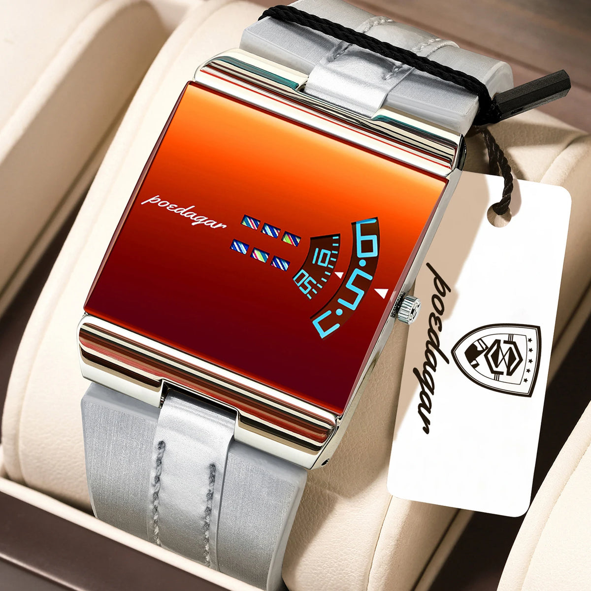 Poedagar 857 Luxury Men Watch Leather Strap Red Mirror Dial Quartz Wristwatch Waterproof Daily Wear Watch for Men Factory Direct