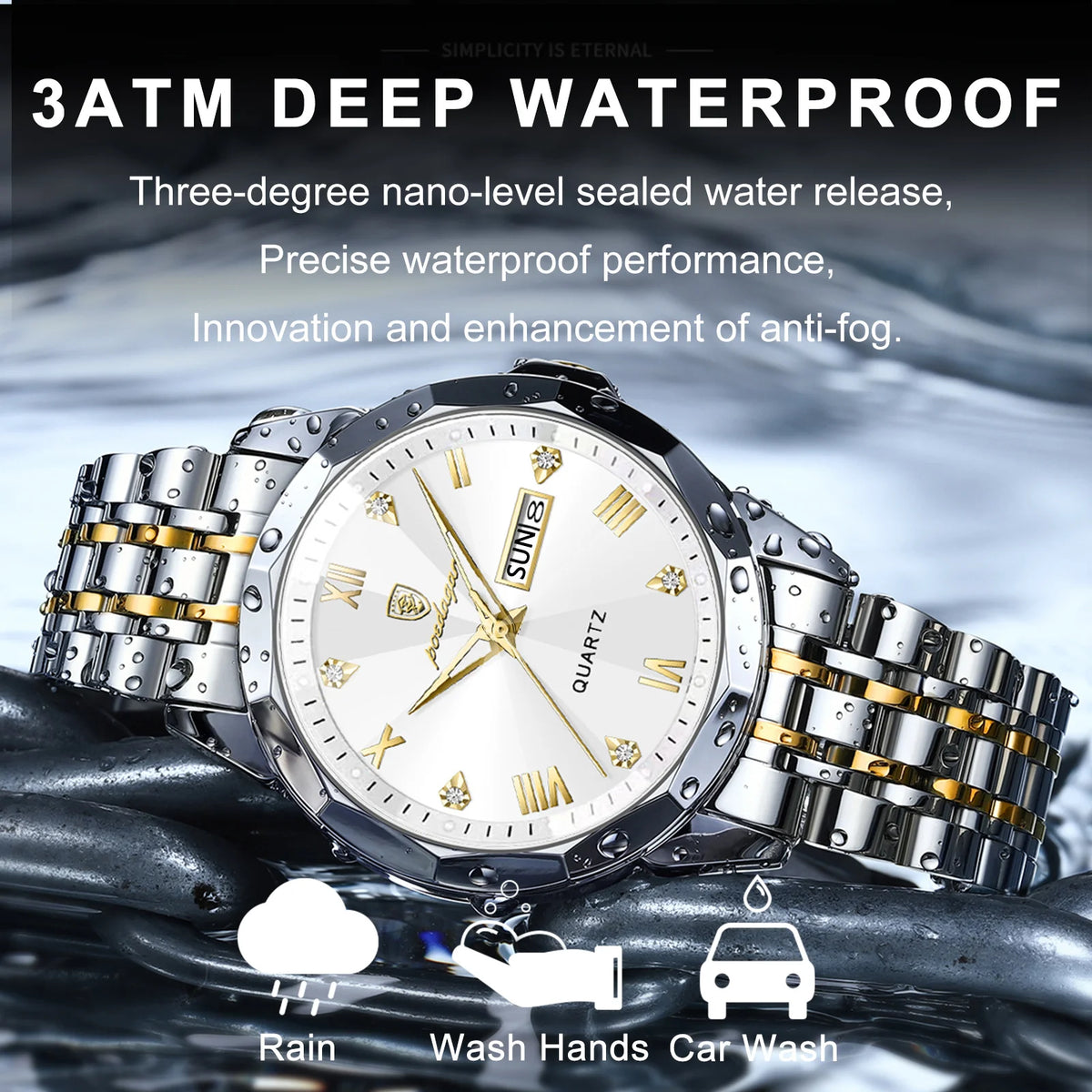 Poedagar Luxury Fashion Diamond Montre Homme 3 Bar Waterproof Stainless Steel Quartz Watches Luminous Date Watches for Men