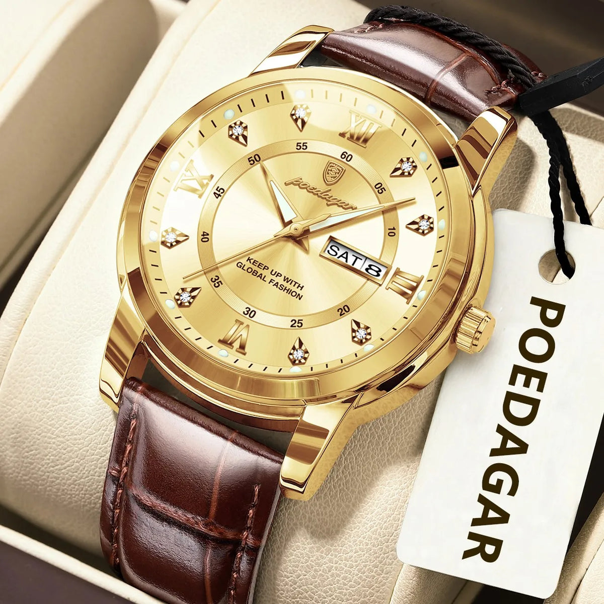 Poedagar 936 Watch for Men Luxury Leather Strap Men's Quartz Watches Waterproof Luminous Classic Vintage Reloj Watches for Men
