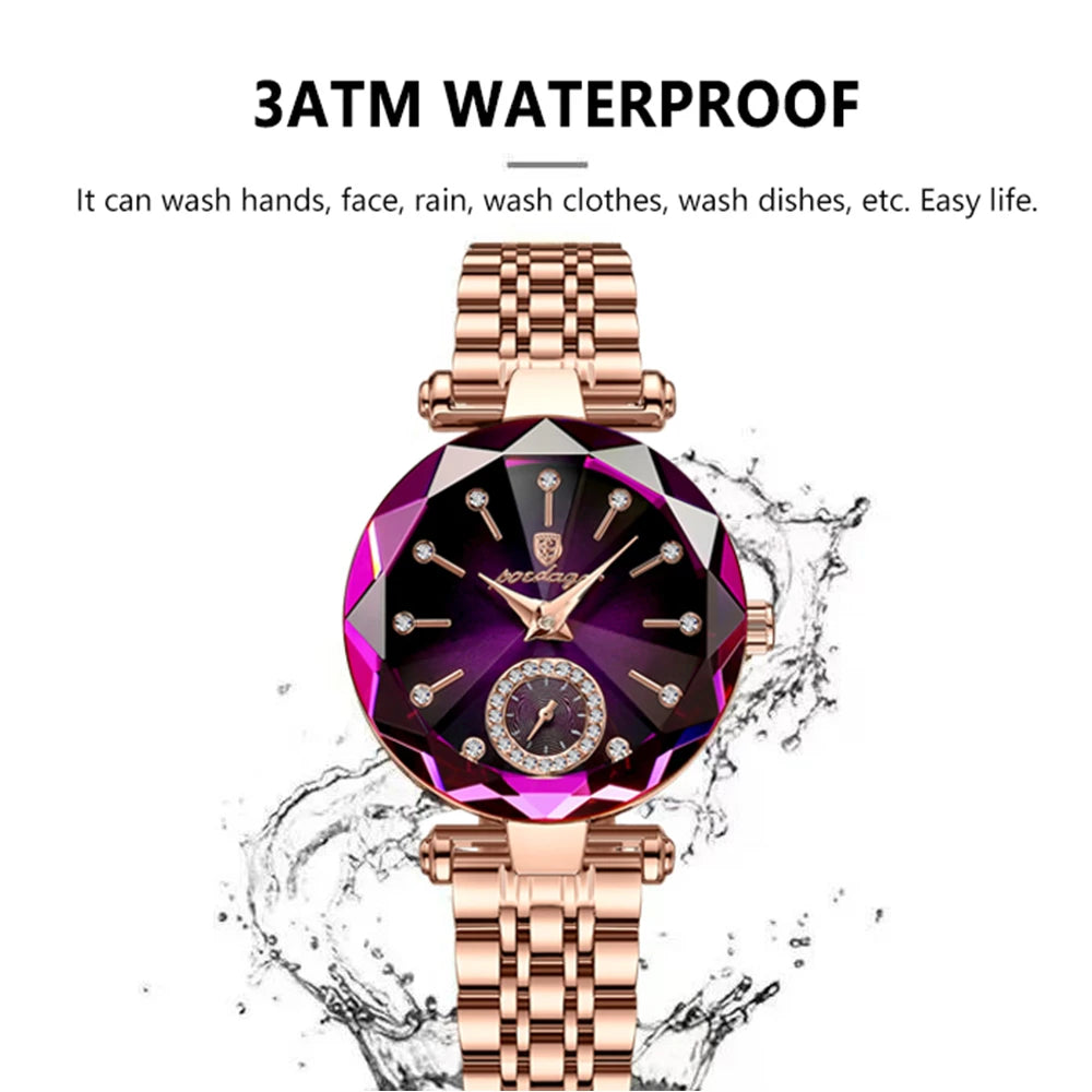 Poedagar Watch for Womens Luxury Diamond Quartz Watches Rose Gold Stainless Steel Ladies Wristwatch Waterproof Watch Women Clock