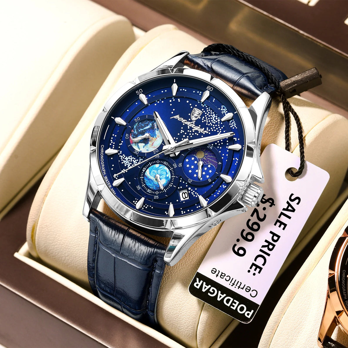 Poedarar New Luxury Fashion Starry Sky Dial Men Quartz Watches Waterproof Luminous Leather Watch for Men