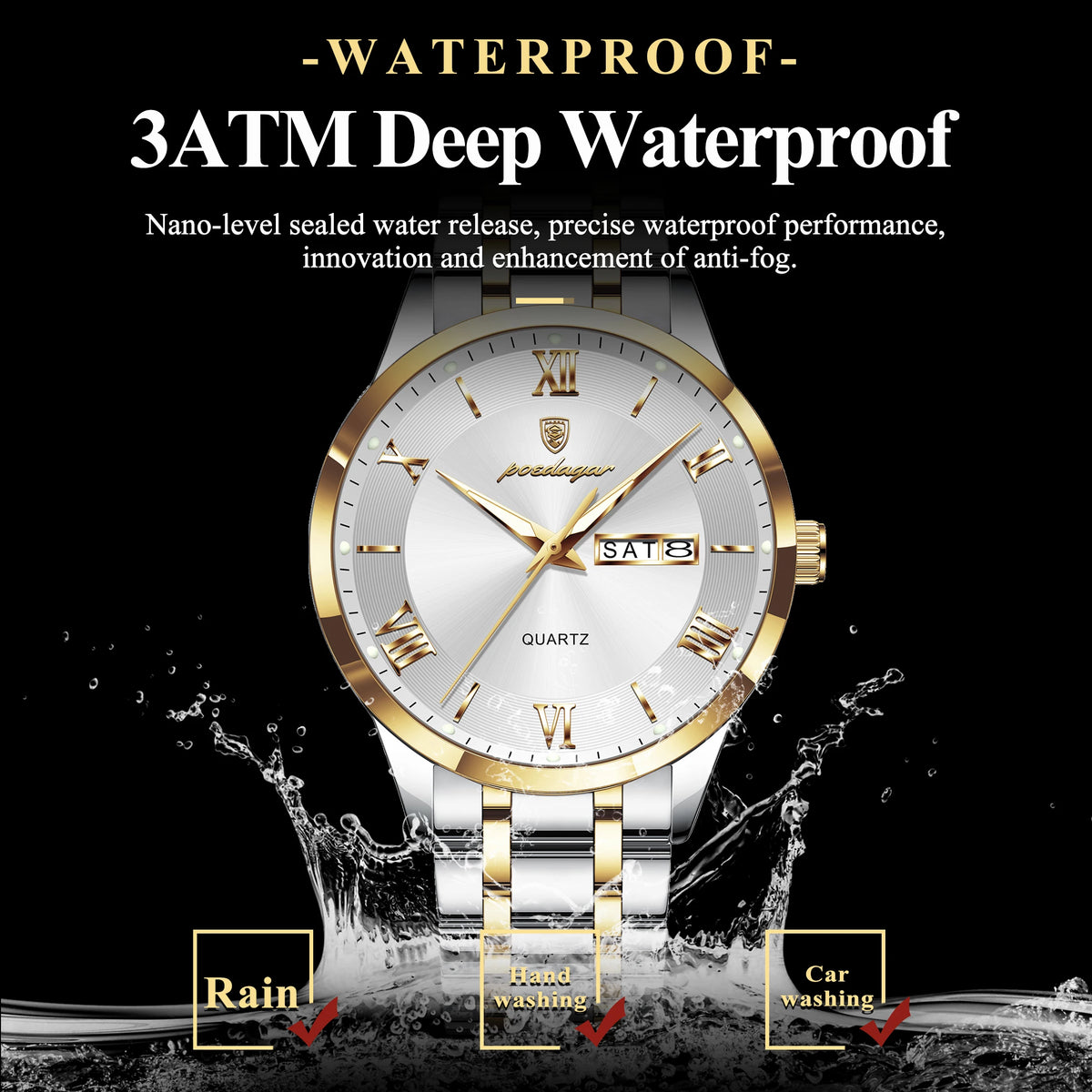 Poedagar 978 Mens Luxury Watch Stainless Steel 3ATM Waterproof Luminous Business Original Quartz Wristwatch Factory Direct Reloj