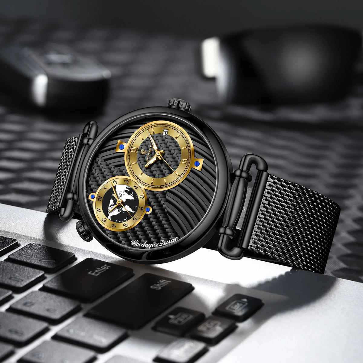 Poedagar 848 3ATM Waterproof Luminous Mesh Stainless Steel Strap Quartz Watch for Men