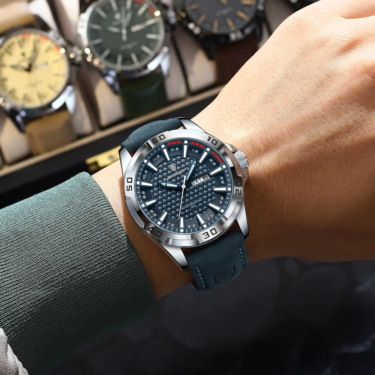 Poedagar 895 Business Men Watch Casual Geometric Dial Luminous Leather Strap Quartz Waterproof Factory Price Ready to Ship