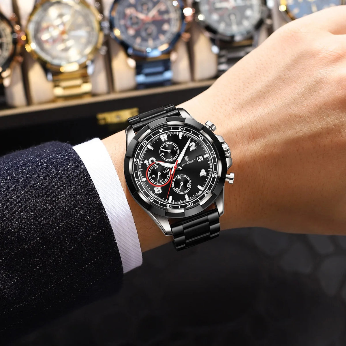 Watch for Men Luxury Poedagar 685 Chronograph Quartz Watches Luminous Date Reloj Hombre Stainless Steel Waterproof Men's Watch