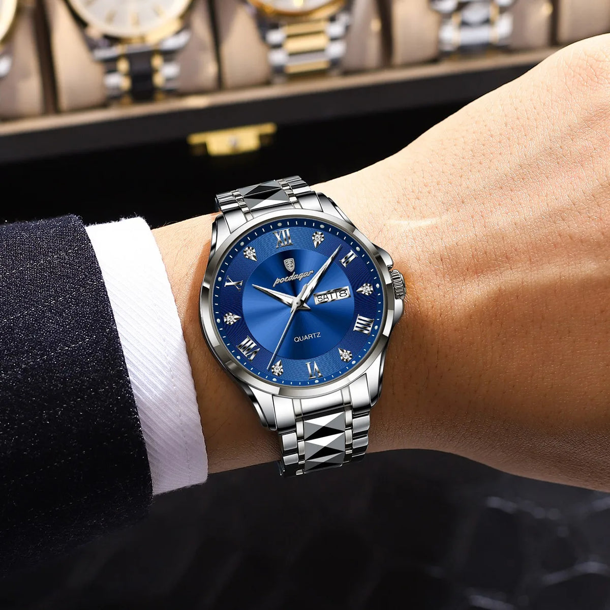 Poedagar 883 High Quality Men's Watch Business Stainless Steel Quartz Watches Waterproof Luminous Original Wristwatch for Men