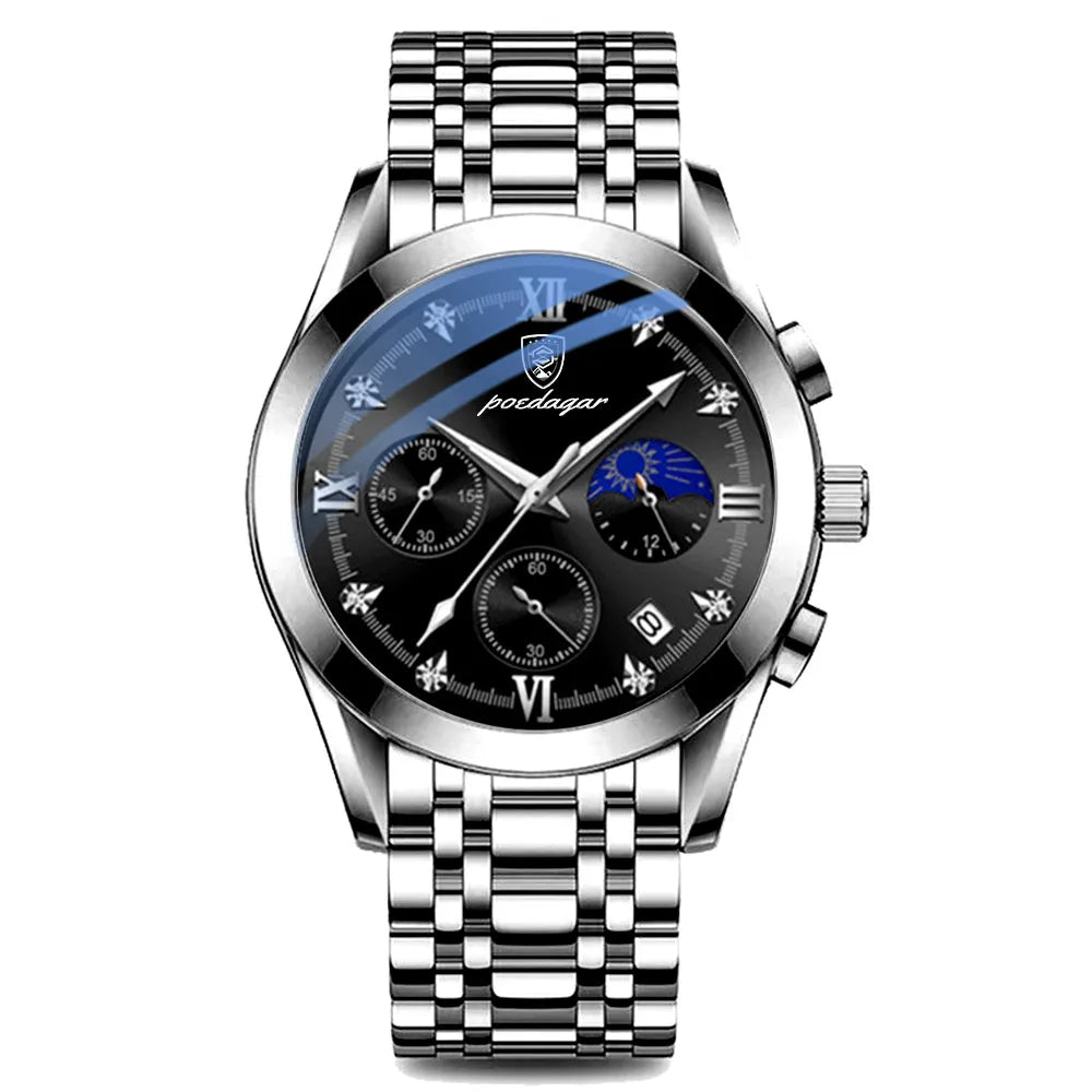 Poedagar New Fashion Men Watch Luminous Waterproof Quartz Watches Luxury Stainless Steel Man Wrist with Date Watch for Men