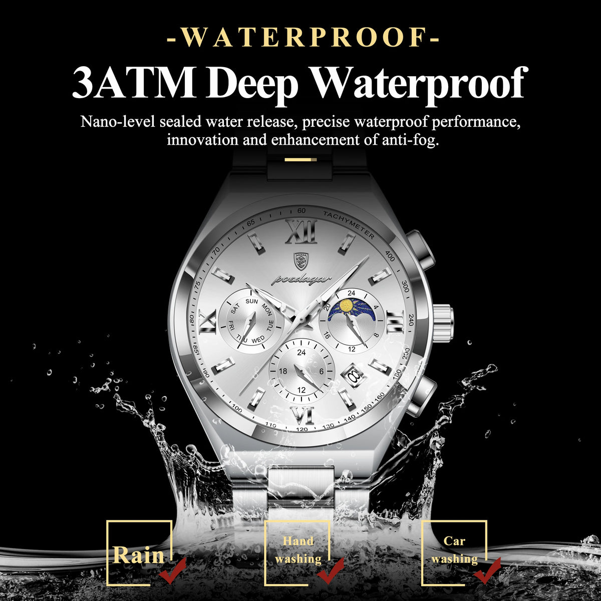 Poedagar 688 Men's Watch Luxury Chronograph Quartz Watches Relojes Hombre Waterproof Luminous Stainless Steel Wristwatch for Men