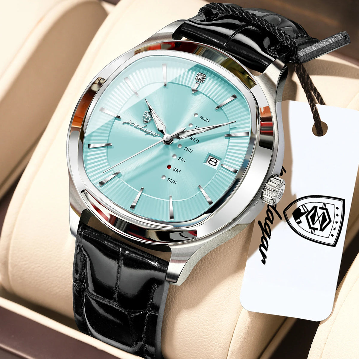 Poedagar 623 Men's Watch Luxury Date Dial Leather Strap Quartz Watches Waterproof Luminous Calendar Wristwatch for Men Reloj