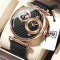 Poedagar 848 Men's Luxury Watch Dual Time Zone Retro Dial Mesh Stainless Steel Luminous Waterproof Formal Business Reloj Hombre