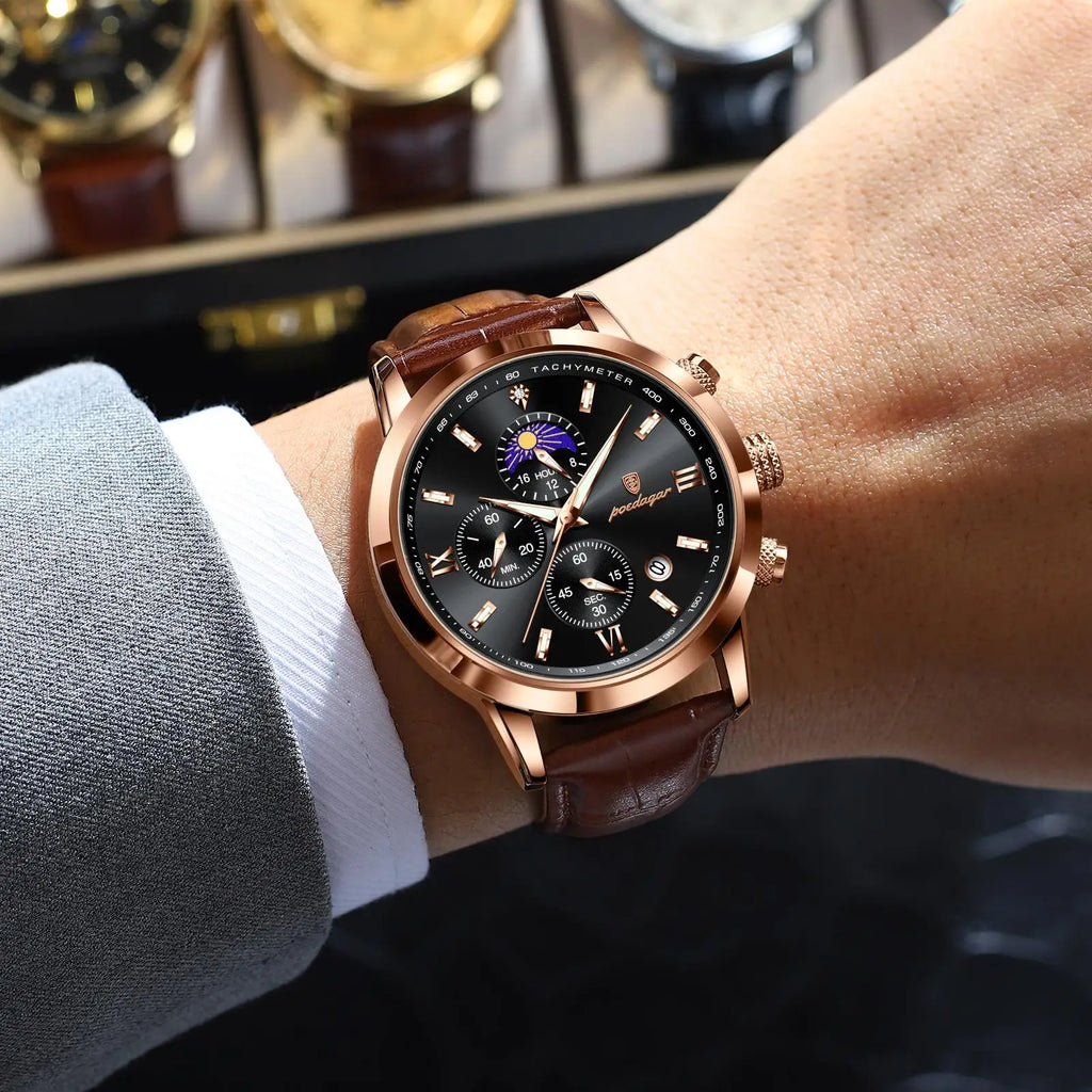 Poedagar Wholesale Business Luxury Leather Montre Waterproof Luminous Date Reloj Chronograph Quartz Men's Watch