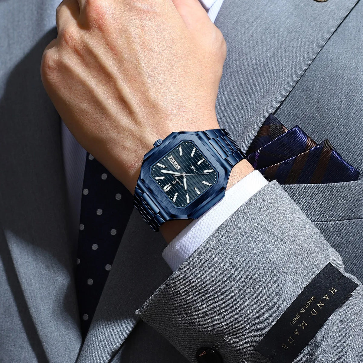 Watch for Men Luxury Poedagar 672 Business Stainless Steel Quartz Wristwatch Square Case Waterproof Luminous Date Men's Watch