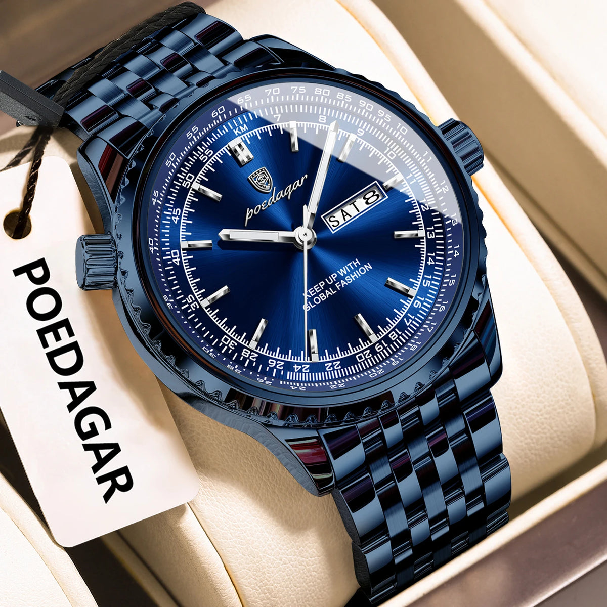 Watch for Men Luxury Poedagar 673 Business Stainless Steel Bracelet Quartz Watches Date Week Luminous Waterproof Watch for Men