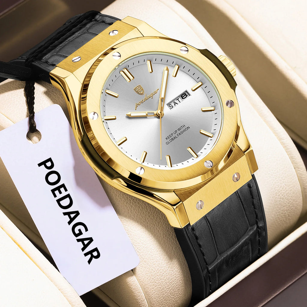 Poedagar 952 Men's Watch Luxury Sports Reloj Silicone Strap Quartz Wristwatches Date Week Waterproof Luminous Watch for Men