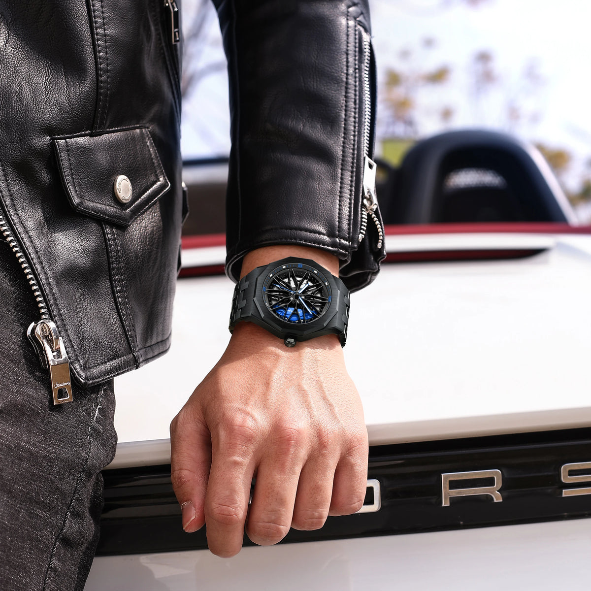 Poedagar 809 Mens Quartz Watches 3D Rotating Wheel Hub Wristwatch Stainless Steel Band Sports Waterproof Watch Relogio Masculino