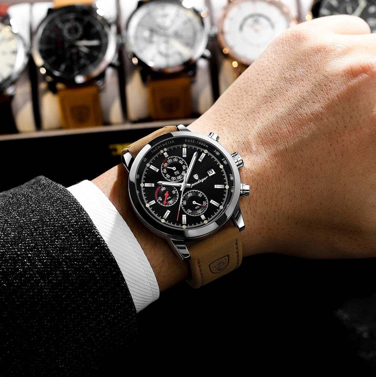 Poedagar 932 Watch for Men Luxury Leather Strap Luminous Waterproof Quartz Watches Business Chronograph Men's Watch Montre Homme