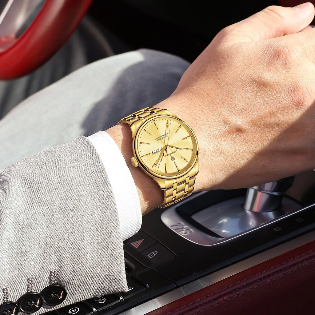 Poedagar 843 Luxury Men Watch Fully Gold Plated Factory Direct Business Waterproof Quartz Wristwatch Wholesale Montre Homme