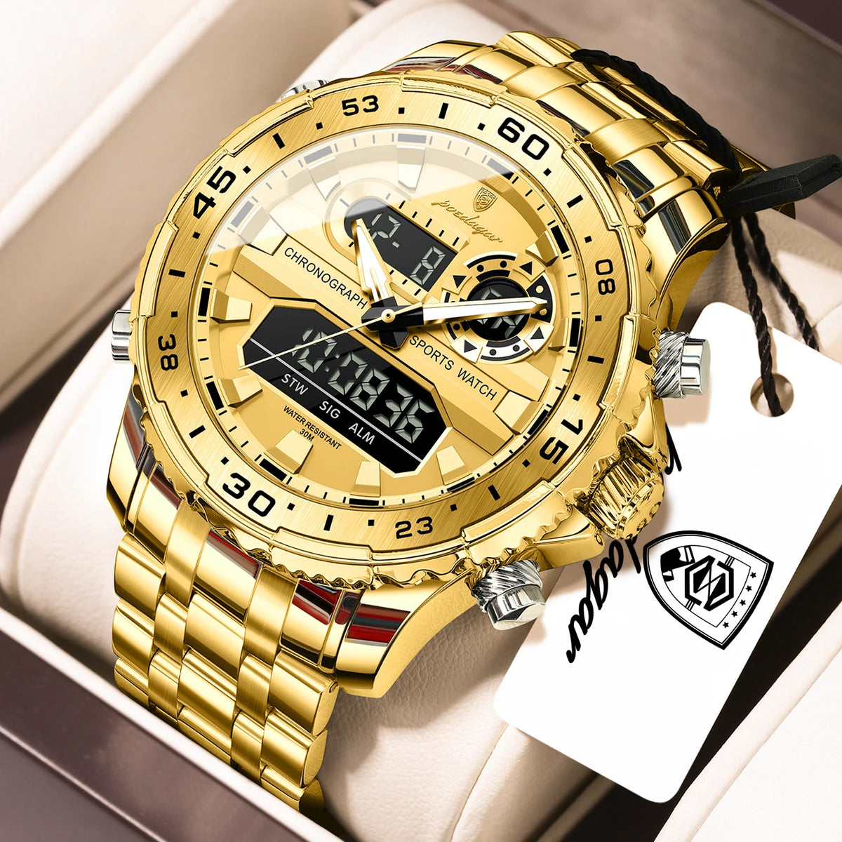 Poedagar E122 Luxury Men Watch Multifunction LED Display Chronograph Stainless Steel Alarm Luminous Waterproof Montre Wristwatch