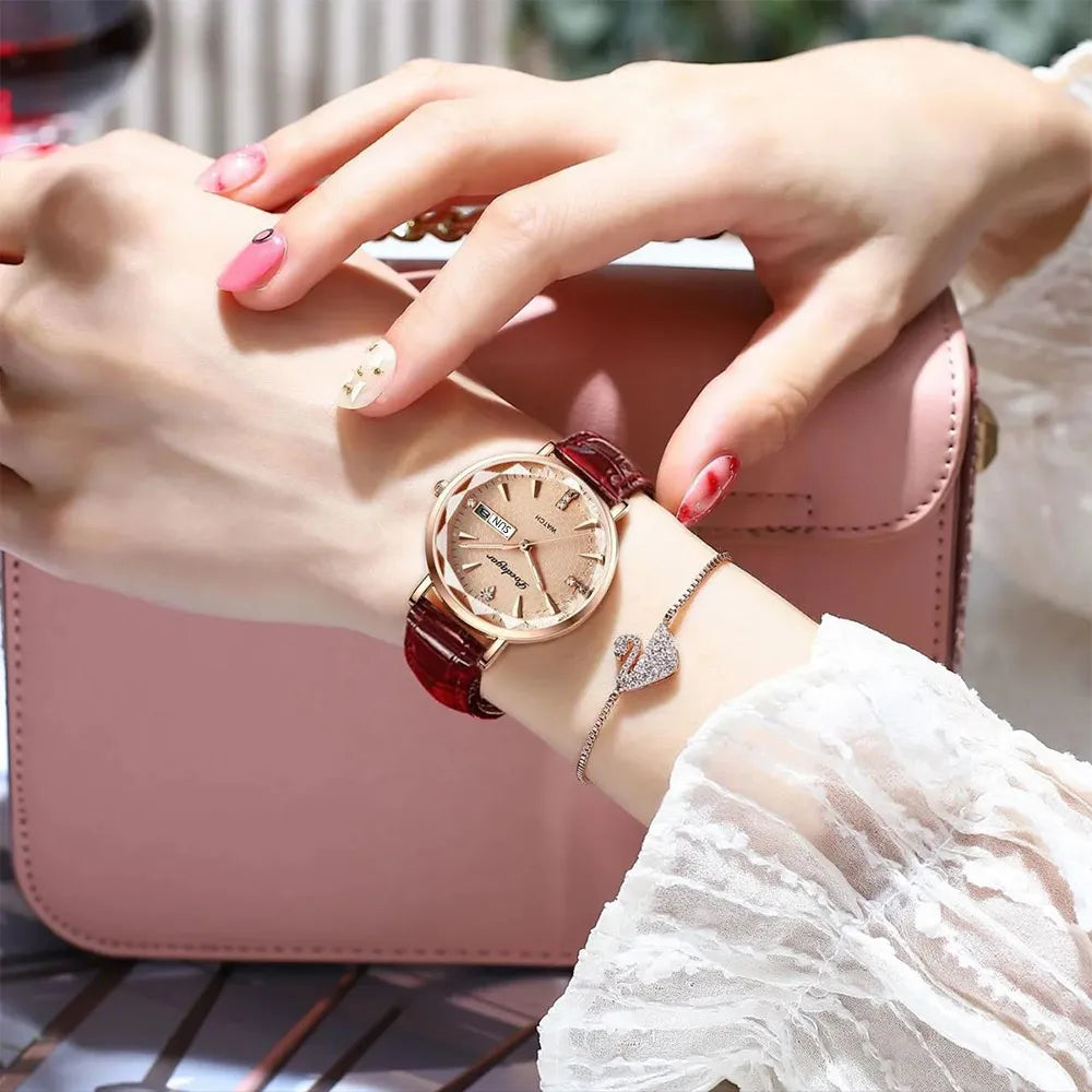 Poedagar Top Brand Lady Wrist Watch Waterproof Calendar Quartz Watches for Women with Luxury Diamond Reloj