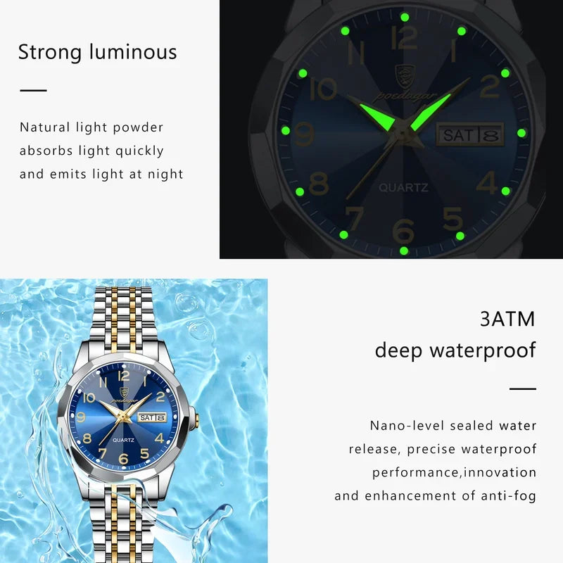 Poedagar 3078 Wholesale Stainless Steel Women Wrist Watch Luminous Waterproof Calendar Ladies Quartz Watches