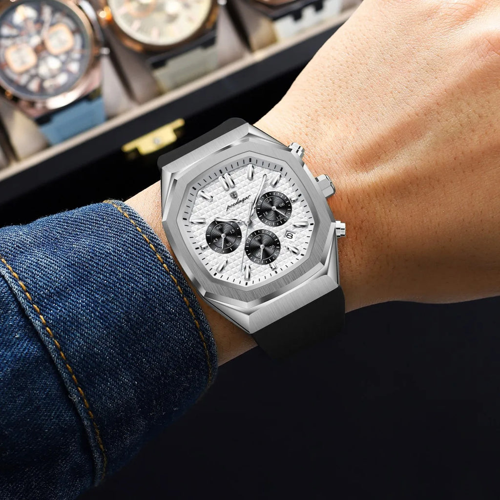 Poedagar 893 New Men's Watches Silicone Strap Wristwatch Waterproof Luminous Chronograph Luxury Sports Quartz Watch for Men