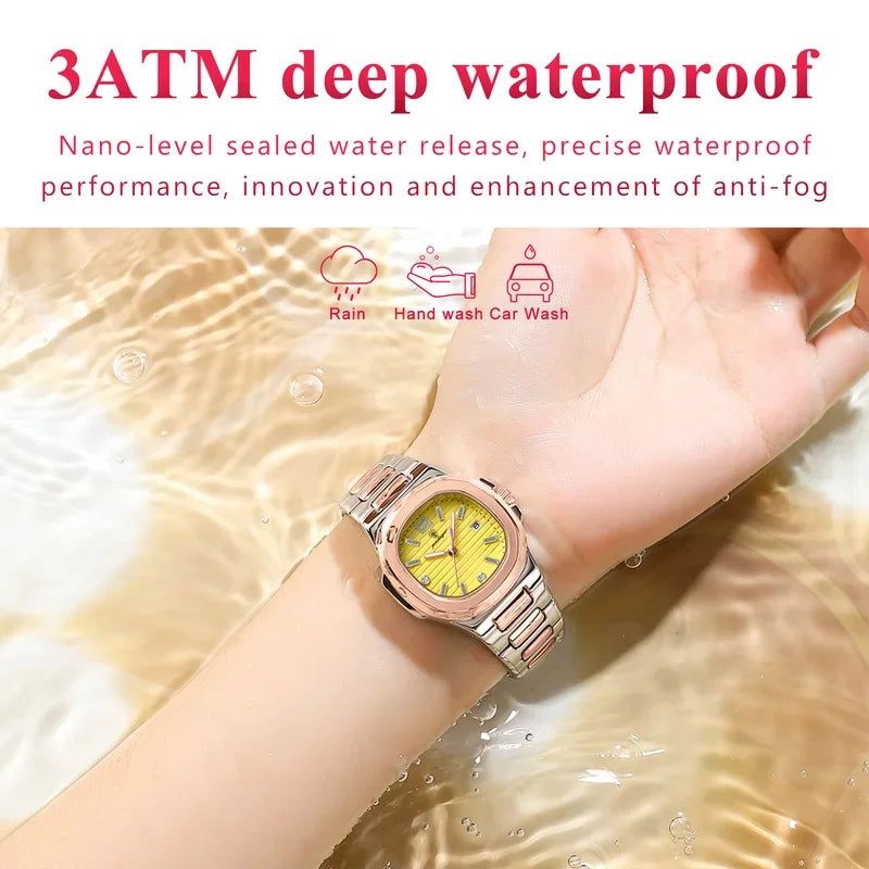 Poedagar Factory Wholesale Montre Female Square Stainless Steel Ladies Quartz Watches Waterproof Luminous Date Watch for Women