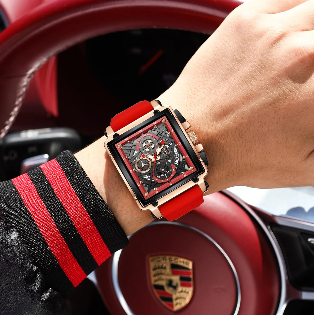 Poedagar 840 Luxury Men's Watch Skeleton Dial Silicone Strap Quartz Watch Montre Waterproof Luminous Calendar Wristwatch for Men