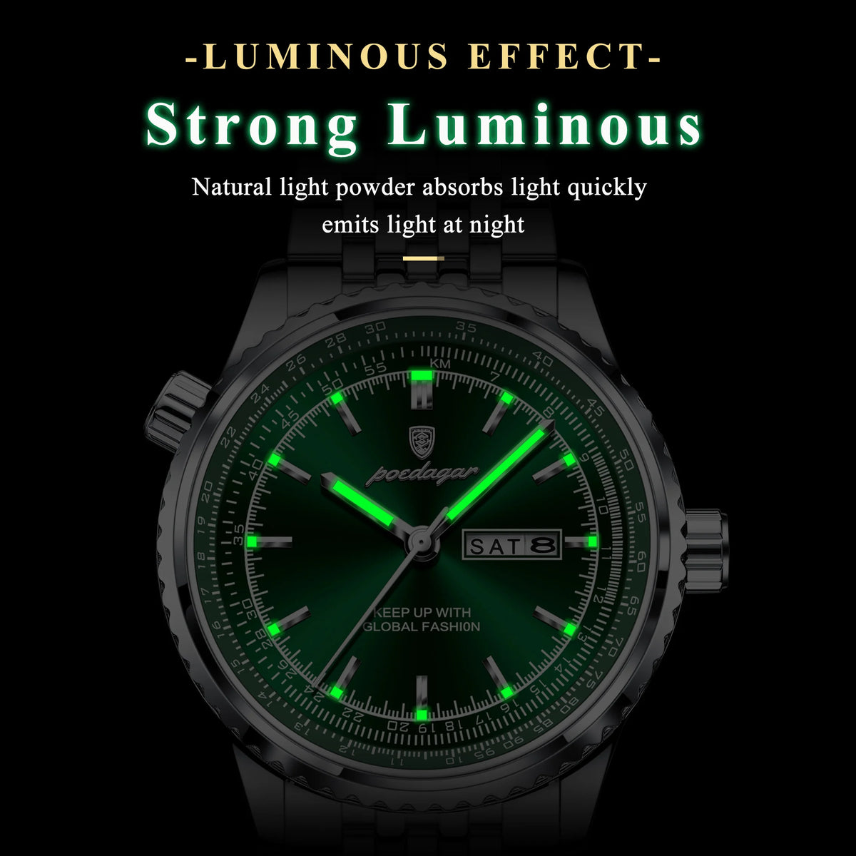 Poedagar 673 Luxury Business Solid Stainless Steel Strap Quartz Watch Waterproof Luminous Double Calendar Watch for Men
