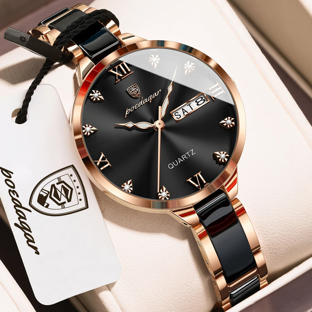 Poedagar 506 Luxury Stainless Steel Strap Women Quartz Watch Luminous Waterproof WristWatch