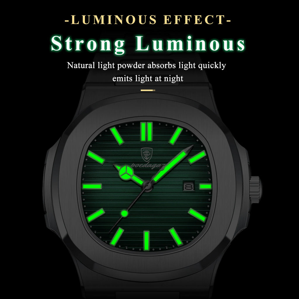Poedagar Luxury Men Wristwatch Square Men Watches Waterproof Luminous Date Stainless Steel Quartz Watch for Men