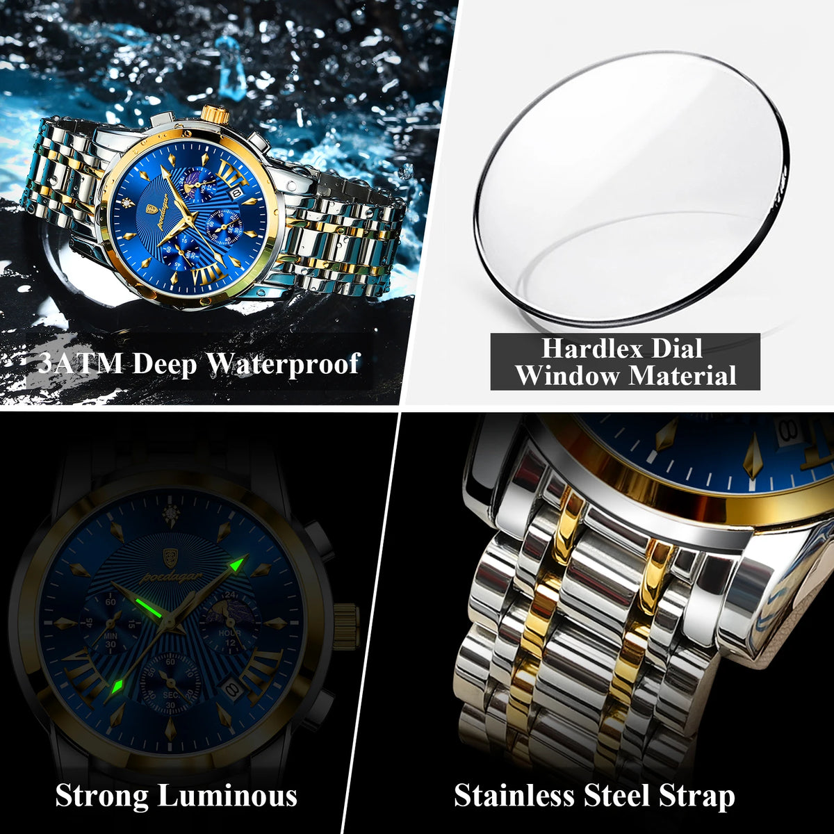 Poedagar High Quality Montres De Luxe Waterproof Luminous Men Watch Chronograph Stainless Steel Luxury Quartz Watches for Men