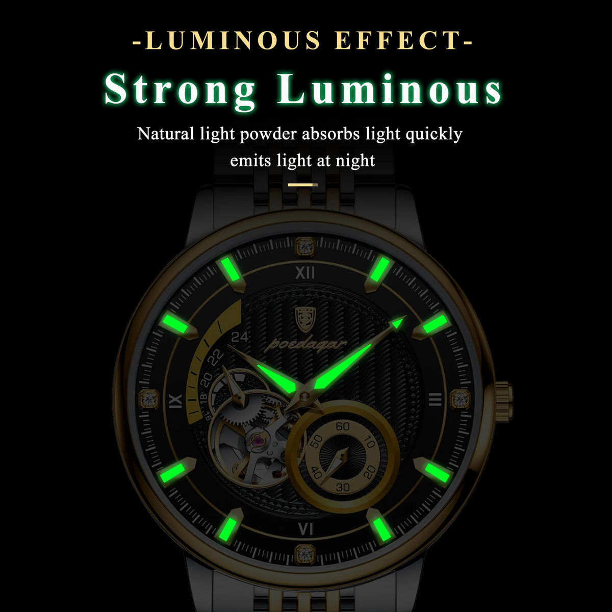 Poedagar 1416 Luxury Men Automatic Mechanical Watch Montre Homme Skeleton Stainless Steel Luminous Men Mechanical Watch for Men