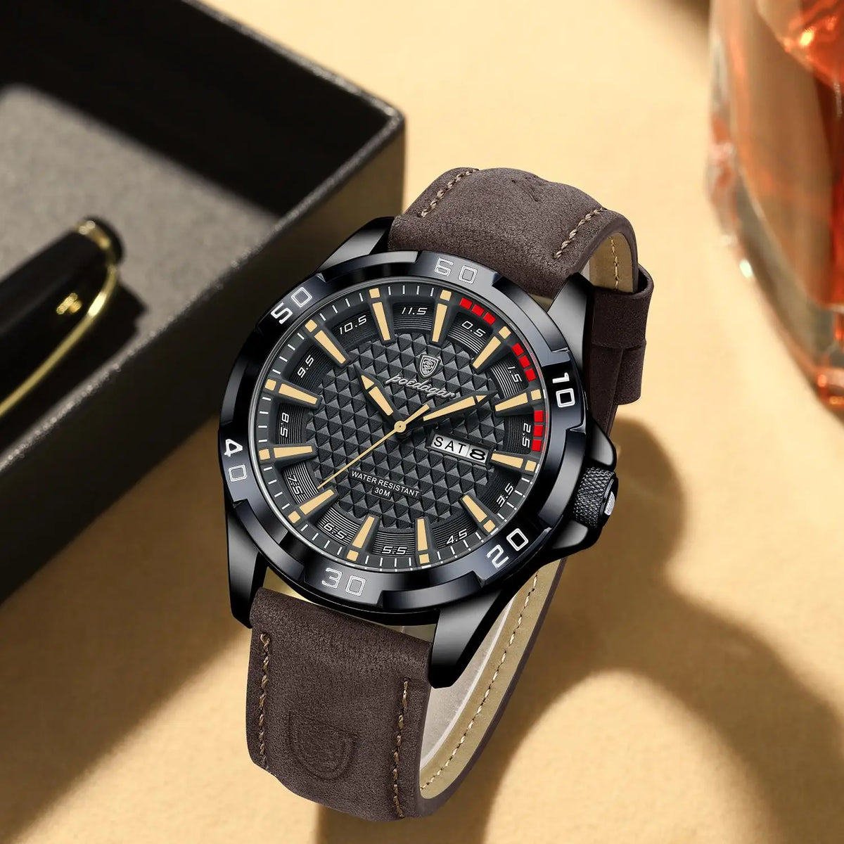 Poedagar Luxury Waterproof Luminous Sport Leather Quartz Watch for Men