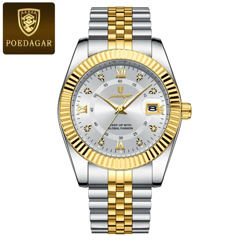 Poedagar 910 Luxury Men's Watches Business Reloj Hombre Waterproof Luminous Date Stainless Steel Quartz Watch for Men Herrenuhr